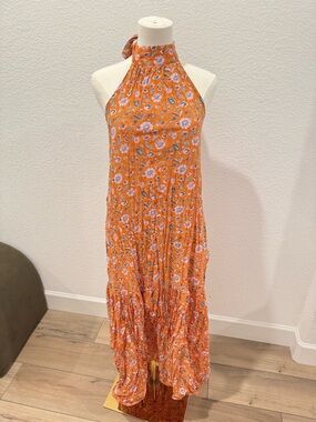 Cleobella Wilder floral halter dress in terracotta size xs